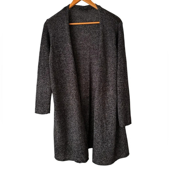 EILEEN FISHER Platinum Gray Linen Blend Shimmer Long Cardigan - Picture 4 of 16